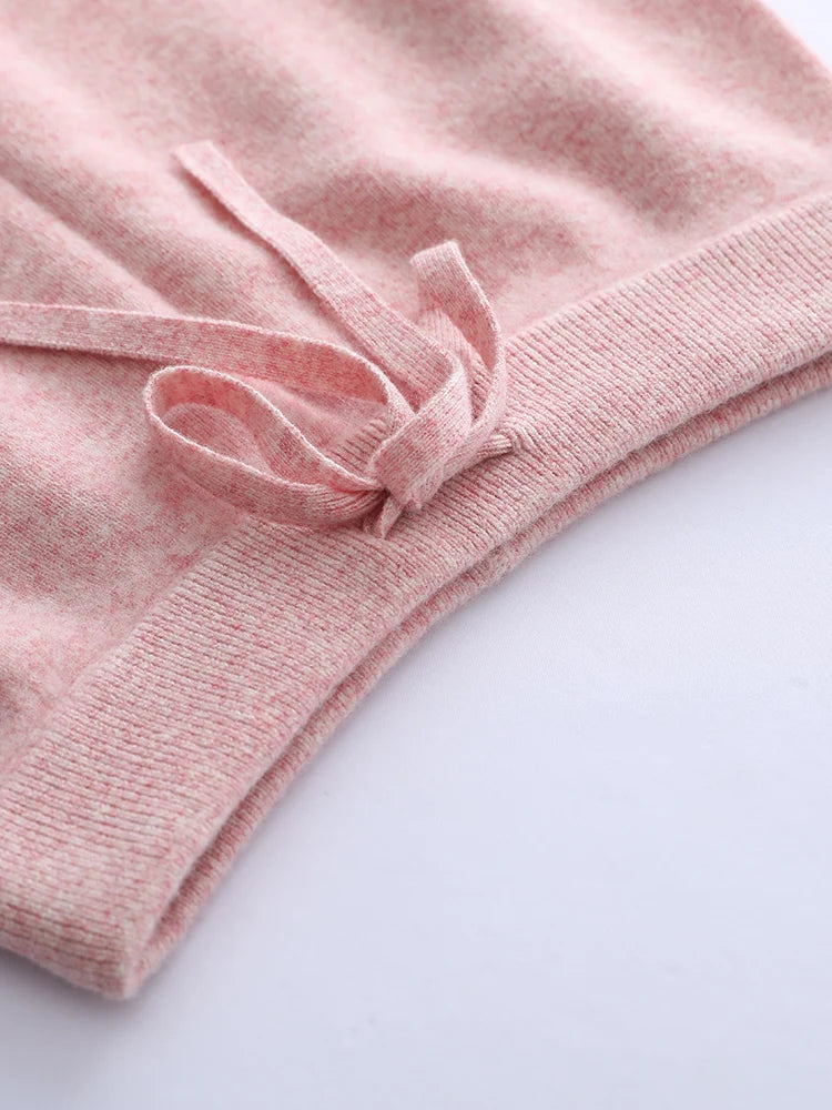 Wool Casual Drawstring Stretch Wide-Leg Pants