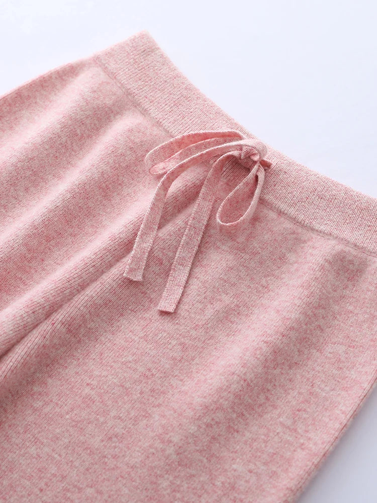 Wool Casual Drawstring Stretch Wide-Leg Pants